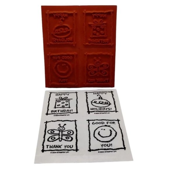 Stampin Up Kid Cards 4 Piece Rubber Stamp Kit Unmounted 2004 Holidays Thanks - Picture 2 of 5